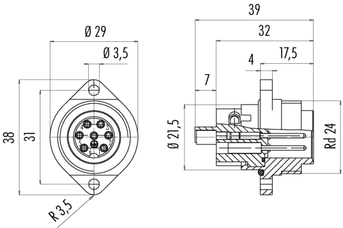 09-0219-00-07 Binder Разъём папа, контакты: 6+PE, 10A, IP67